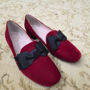 Kate Spade Red Velvet Flats with Black Bow